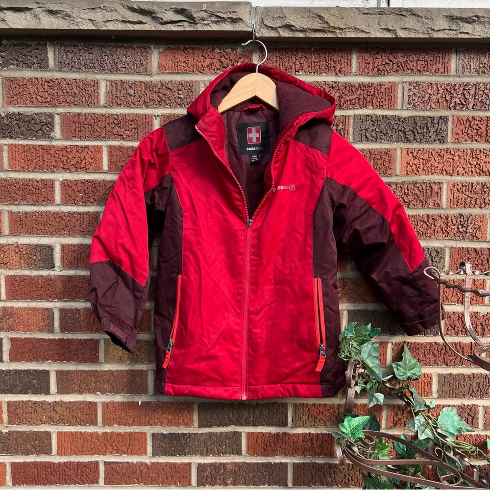 Swiss Tech Red and Burgundy Kid’s Boy’s Winter Parka Coat Jacket